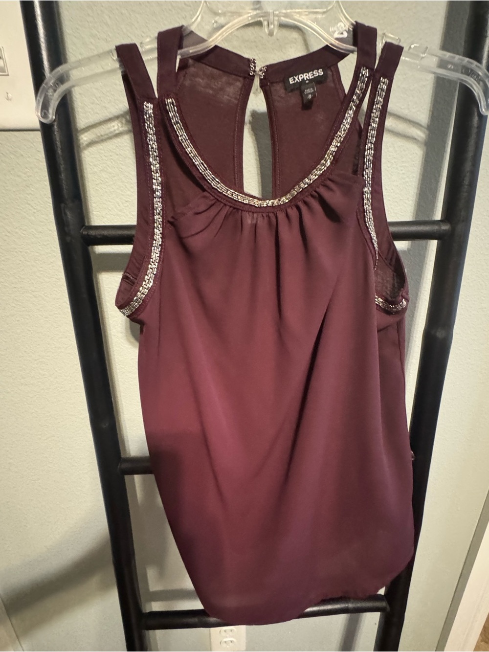 Express Burgundy Beaded Sleeveless Camisole
